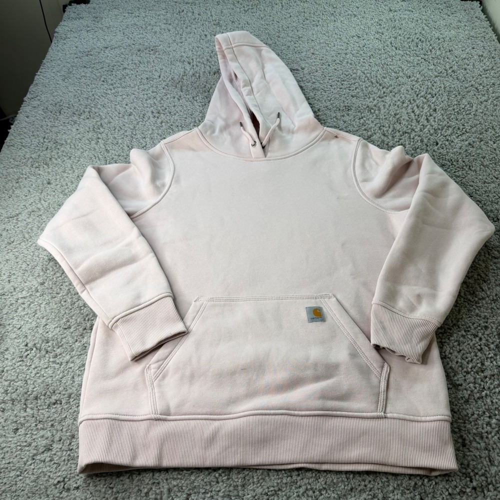Carhartt Relaxed Fit Hoodie Sweatshirt Light Pink Women Large 12-14 Logo Patch